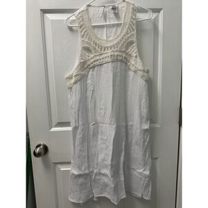 Dalin Womens Crochet Lace Yoke Sleeveless Mini Dress White Boho Shift Size 1X